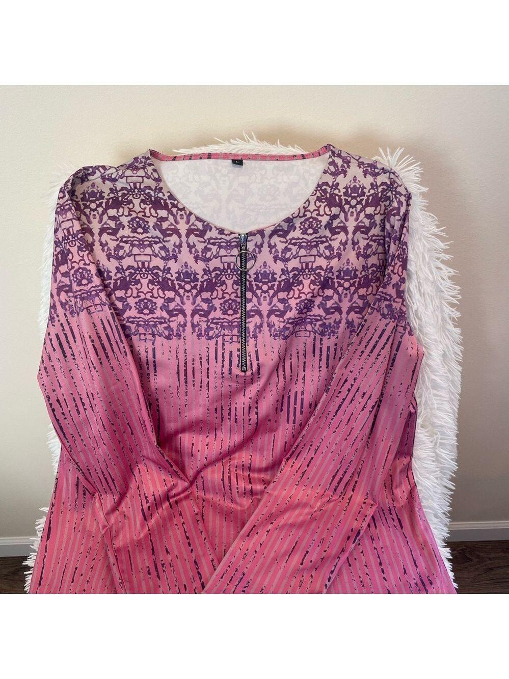 SHEIN Gradient Pink and Purple Long Sleeve Top